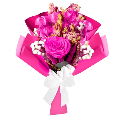 Buquê Rosa Encantada e Flor Seca Pink